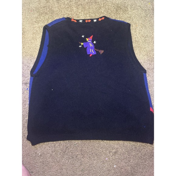 VTG Designers Originals Studio Halloween Witches Pumpkins Knit Sweater Vest XL - Picture 3 of 4